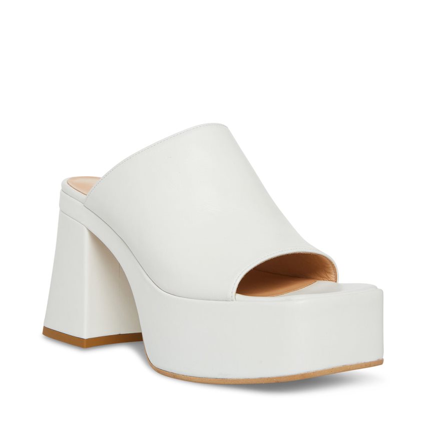 White Steve Madden Capria Leather Women's Platform Sandals | PH 2483SQJ